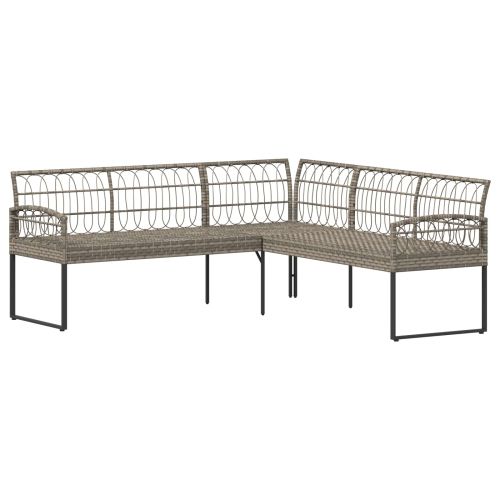 Комплект градински дивани 2 pcs Сив Полиротан и стомана