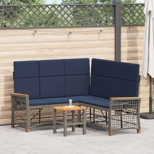 Комплект градински диван с функция на легло Сив и тъмен син