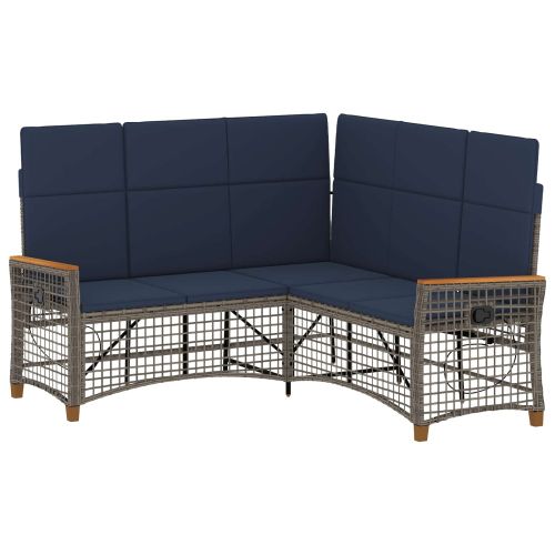 Комплект градински диван с функция на легло Сив и тъмен син