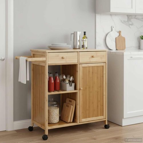 Кухненска количка с колела Естествен 90,5 x 36 x 86,5 см Бамбук