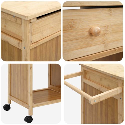 Кухненска количка с колела Естествен 90,5 x 36 x 86,5 см Бамбук