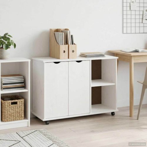 Плъзгащ кабинет с колело Бяло 100 x 39 x 65,5 см Солиден бор