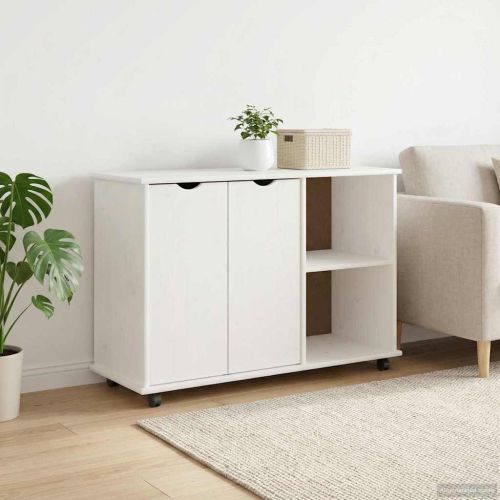 Плъзгащ кабинет с колело Бяло 100 x 39 x 65,5 см Солиден бор