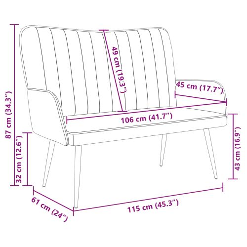 Диван с два места Тъмен сив 115 x 61 x 87 см Кадифе