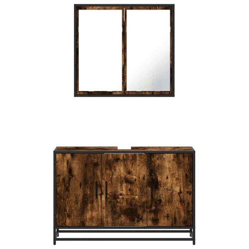 Комплект мебели за баня от 2 части, опушен дъб, инженерно дърво