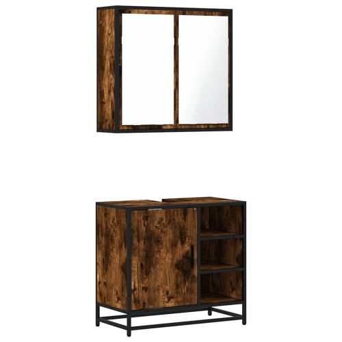 Комплект мебели за баня от 2 части, опушен дъб, инженерно дърво