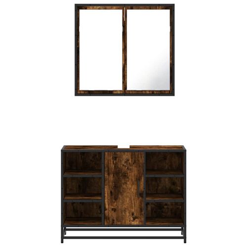 Комплект мебели за баня от 2 части, опушен дъб, инженерно дърво