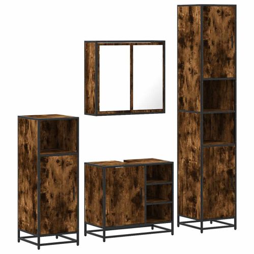 Комплект мебели за баня от 4 части, опушен дъб, инженерно дърво