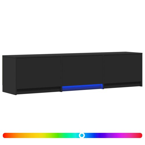 TV шкаф с LED Черен 165 x 34 x 40 см Инженерен дървен материал