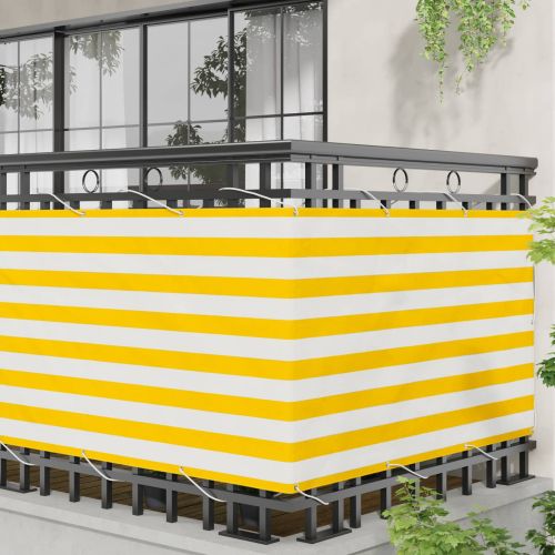 Балконен екран Жълт и бял 100 x 300 cm Оксфордска тъкан
