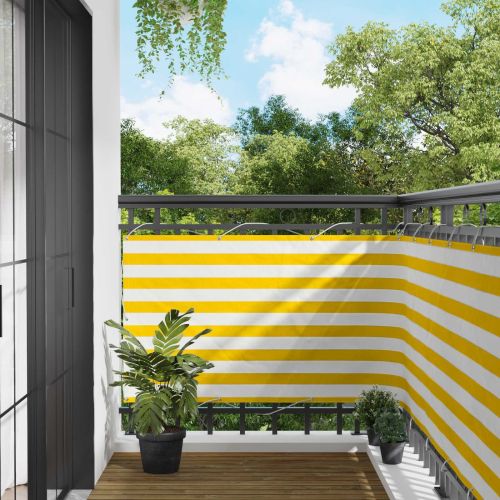 Балконен екран Жълт и бял 100 x 700 см Оксфордска тъкан