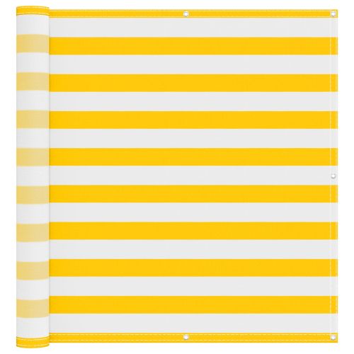 Балконен екран Жълт и бял 110 x 500 cm Оксфордска тъкан