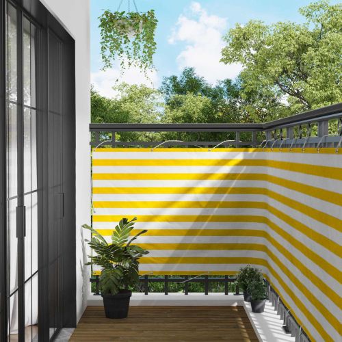Балконен екран Жълт и бял 110 x 700 см Оксфордска тъкан