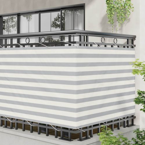 Балконен екран Светлосив и бял 110 x 1000 см Оксфордска тъкан