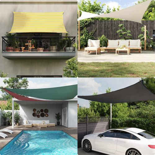 Слънчево платно за сянка Жълт и бял 3,5 x 3,5 x 4,9 m