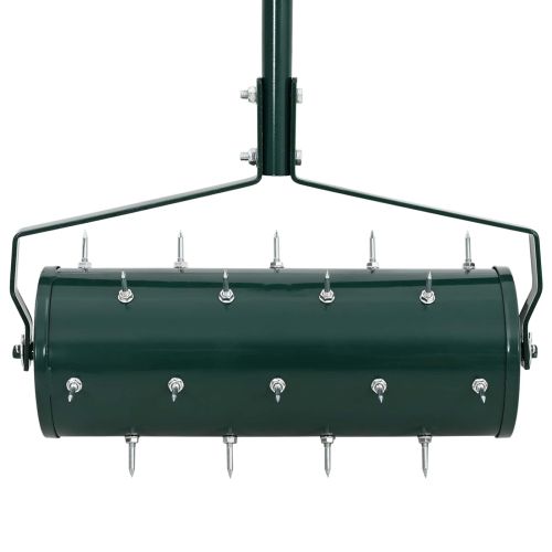 Валяк за трева с дръжка и клипси за аератор Зелен 128 x 38 см