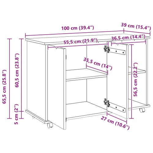 Плъзгащ кабинет с колело Кафяво 100 x 39 x 65,5 см Солиден бор