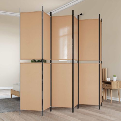 Делител за стая с 6 панела Бежово 300 x 220 cm Текстил