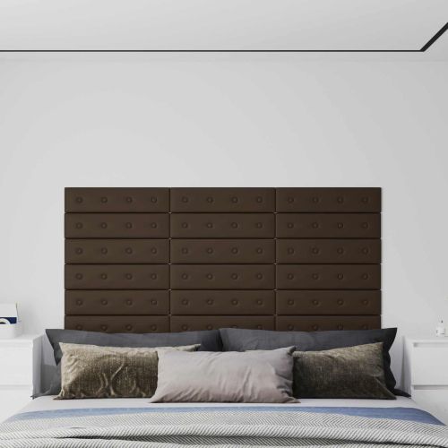 Стенно табло за легло 12 pcs Кафяво 60 x 15 cm Изкуствена