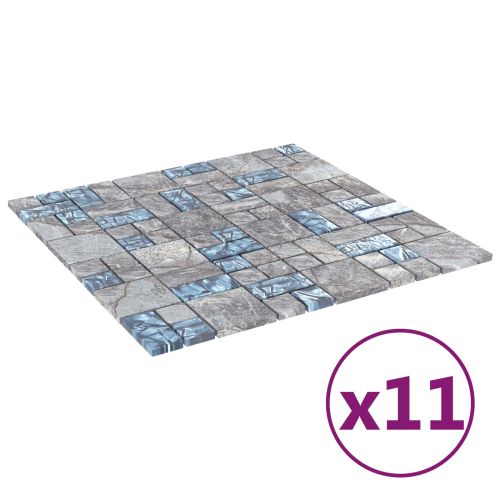 Мозайка плочка 11 pcs Сив и син 50 x 50 cm Стъкло