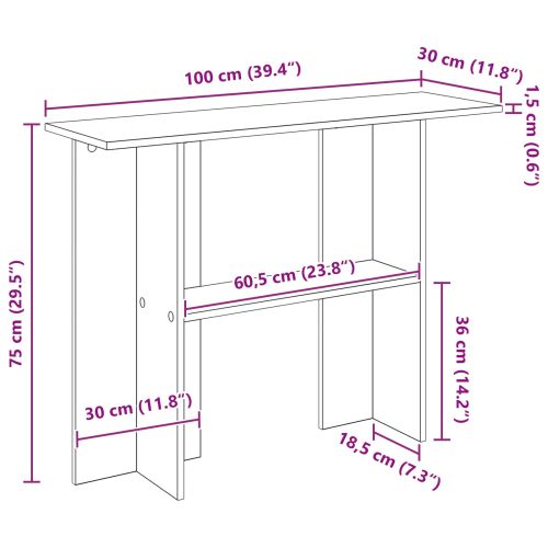 Конзолна маса Черен дъб 100 x 30 x 75 см Инженерна дървесина