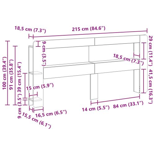 Табла за легло със съхранение Пушена Дъб 215 x 18,5 x 100 см