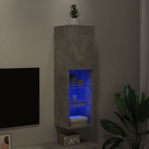 ТВ шкаф с LED осветление, бетонно сив, 30,5x30x102 см