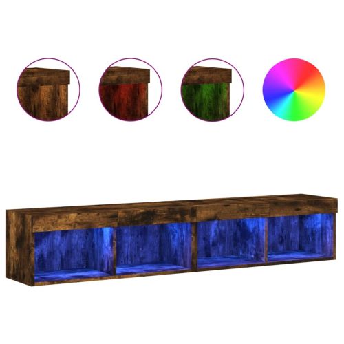 ТВ шкафове с LED осветление, 2 бр, опушен дъб, 80x30x30 см