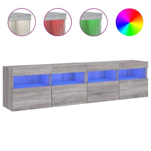 Стенни ТВ шкафове с LED лампи, 2 бр, сив сонома, 80x30x40 см