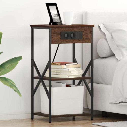 Нощен шкаф с рафт Кафяв дъб 41 x 31 x 76 см Инженерно дърво