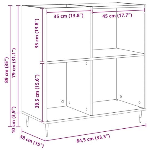 Шкаф за грамофонни плочи с рафт Черния дъб 85 x 38 x 89 см