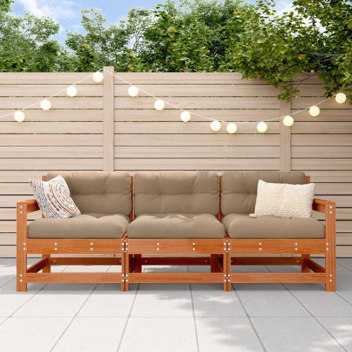 Секционен диван 3 Брой Восъчен Кафяв Масивна боровина