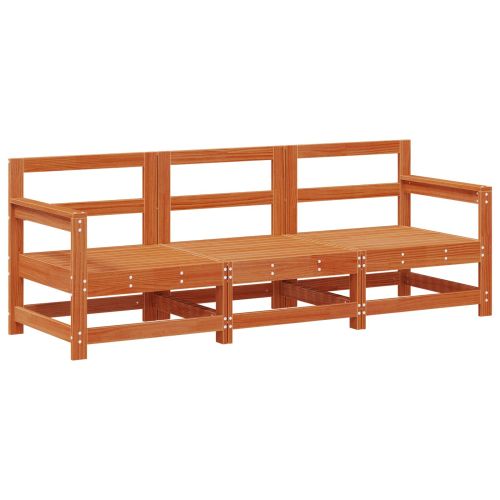 Секционен диван 3 Брой Восъчен Кафяв Масивна боровина