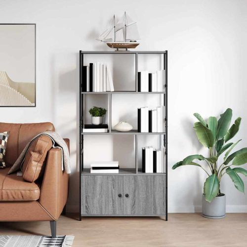 Рафт за книги Сив сонома 80 x 30 x 155,5 см Инженерно дърво
