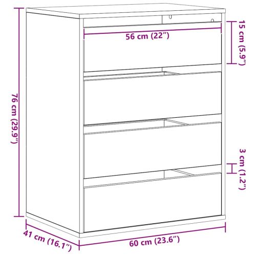 Чекмеджетен шкаф Черно 60 x 41 x 76 см Инженерно дърво