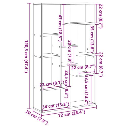 Шкаф за книги 8 нива 72 x 20 x 120,5 см Инженерна дървесина