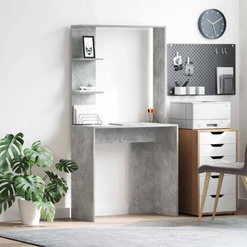 Бюро с рафт Циментено сиво 78,5 x 37 x 154,5 см Инженерно дърво