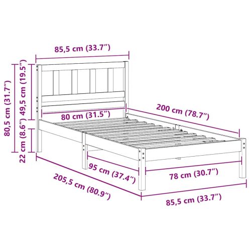 Рамка за легло Кафяво 80 x 200 cm Солидно борово дърво