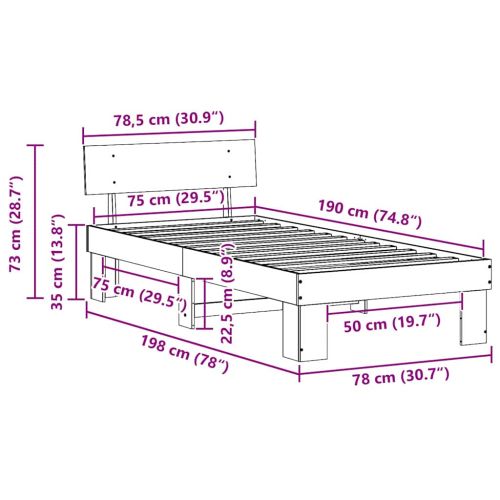 Рамка за легло с таблото Бяло 75 x 190 cm Солидно борово дърво