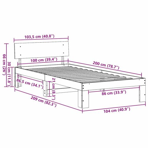 Рамка за легло с таблото Бяло 100 x 200 cm Солидно борово дърво