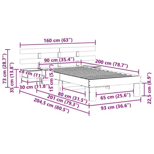 Рамка за легло с таблото Бяло 90 x 200 cm Солидно борово дърво