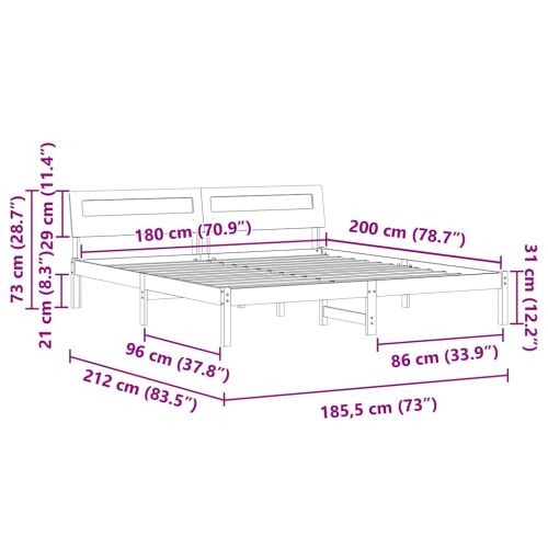 Рамка за легло с таблото Кафяво с восъчно покритие 180 x 200 cm