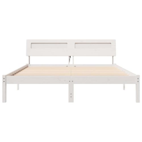 Рамка за легло с таблото Бяло 160 x 200 cm Солидно борово дърво