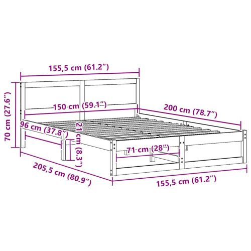 Рамка за легло с таблото Кафяво с восъчно покритие 150 x 200 cm