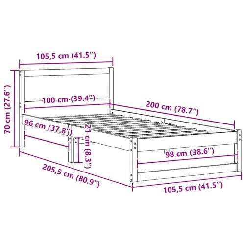 Рамка за легло Естествен 100 x 200 cm Солидно борово дърво