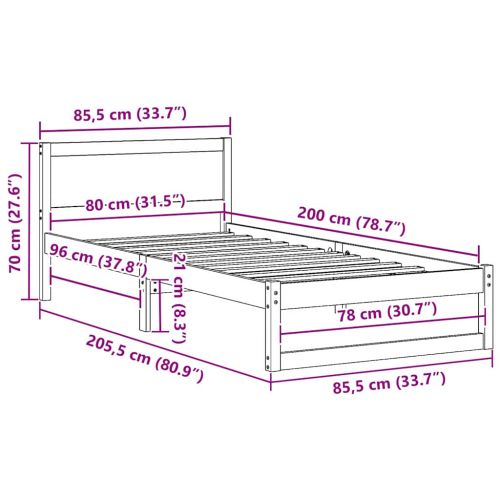 Рамка за легло с таблото Кафяво с восъчно покритие 80 x 200 cm