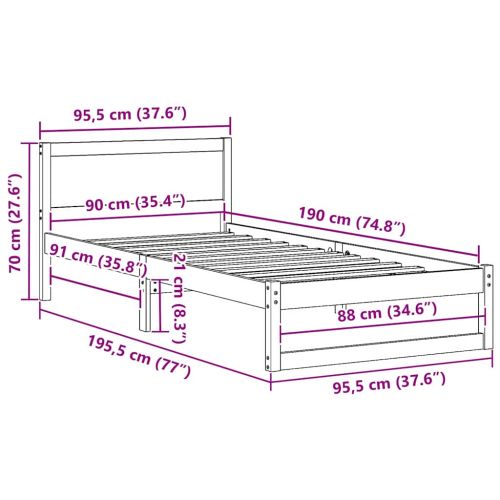 Рамка за легло с таблото Бяло 90 x 190 cm Солидно борово дърво