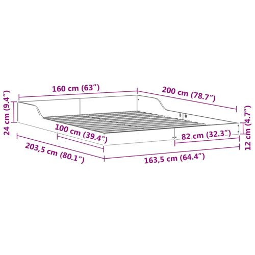 Рамка за легло Кафяво с восъчно покритие 160 x 200 cm