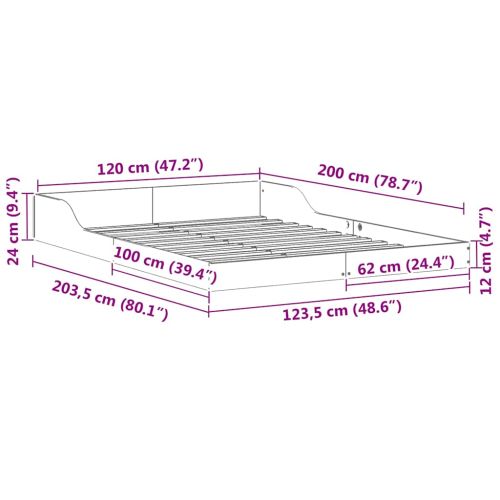 Рамка за легло Кафяво с восъчно покритие 120 x 200 cm