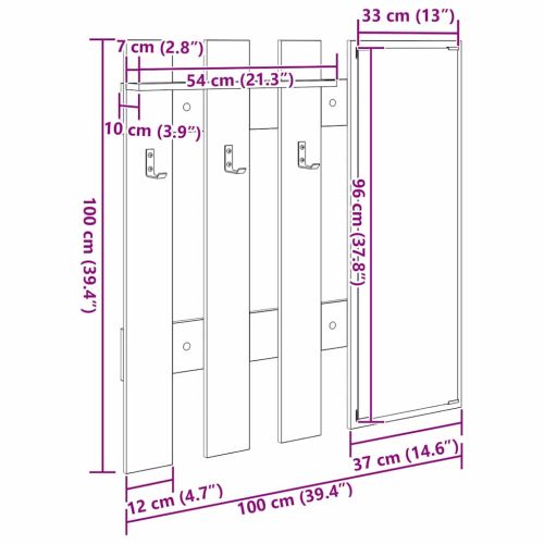 Стенен закачалка за палта със съхранение Бяло 100 x 10 x 100 см